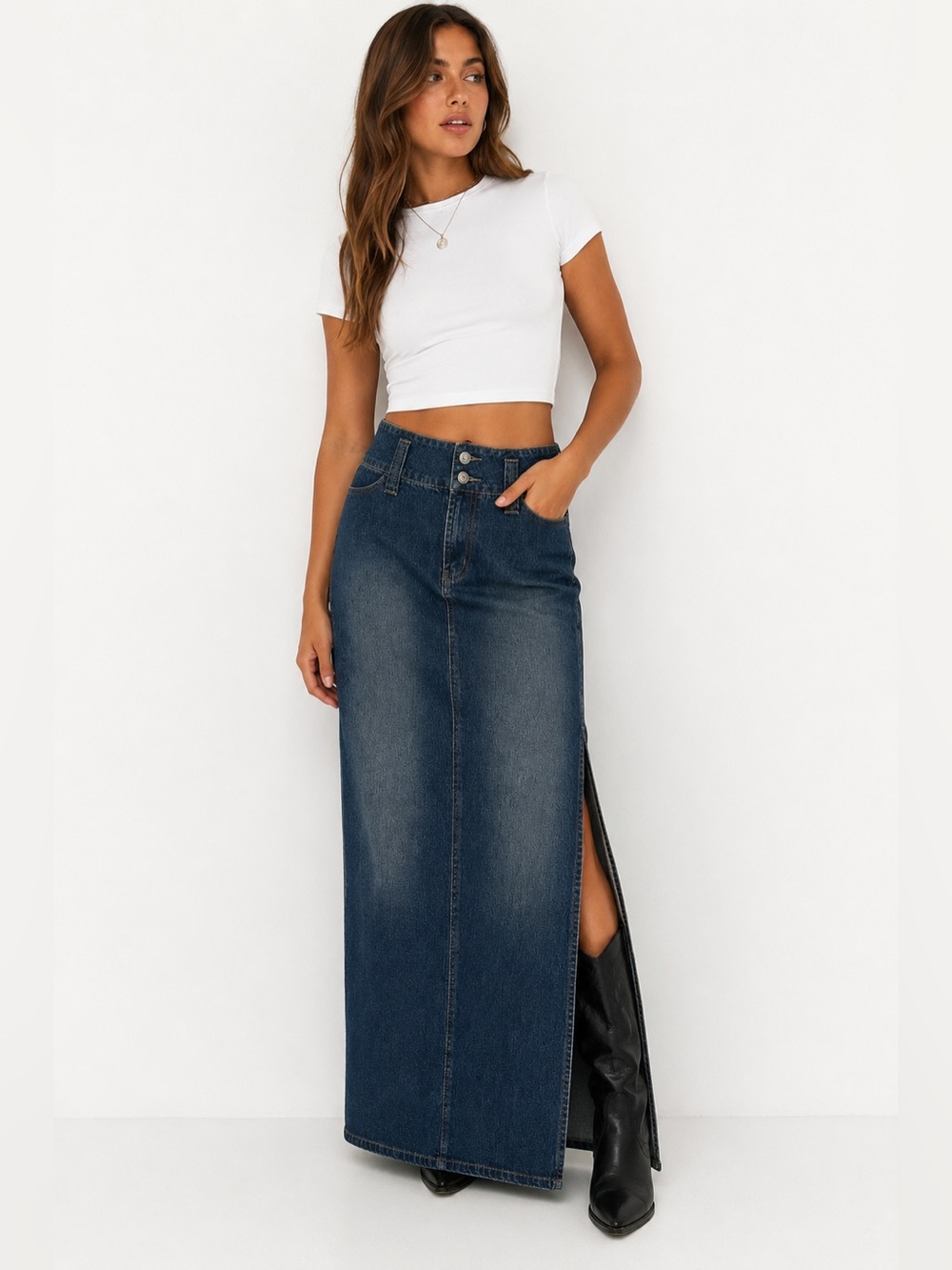 Stephen Hardy Squeeze Denim Maxi Skirt Size S/6 Y2K Side Slit